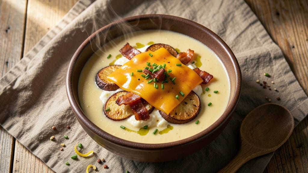 Bennigan's Loaded Baked Potato Soup Recipe: Cheesy Bacon Crunch Over Creamy Velout