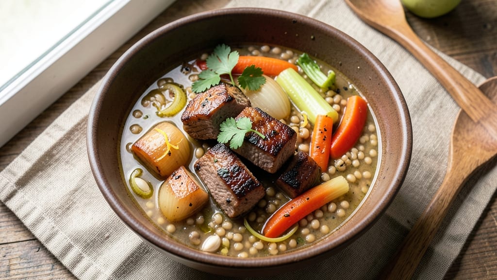 Beef Barley Lentil Soup Recipe: Hearty One-Pot with Crispy Celery Crowns