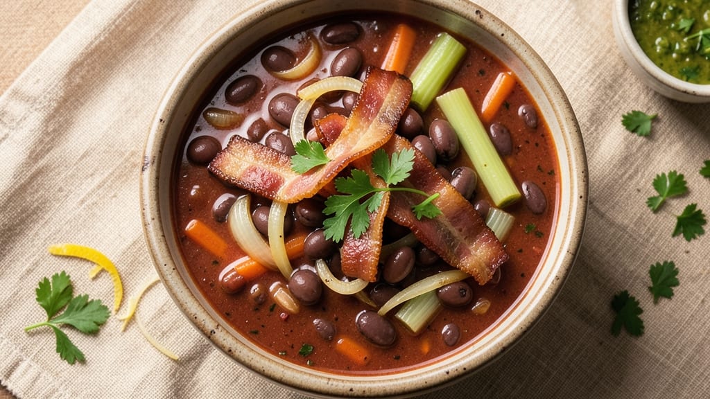 Bean and Bacon Soup Recipe Like Campbell's: Smoky Bacon Crunch Over Creamy Bean Velout