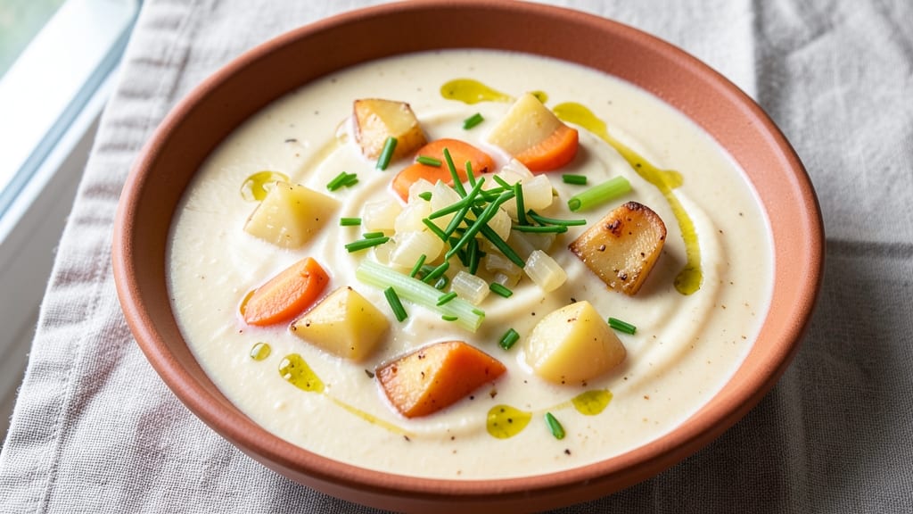 Baked Potato Soup Recipe Without Sour Cream: Velvety Herb Velout With Crispy Celery Crowns
