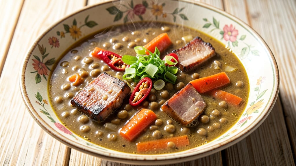 Bahamian Split Pea Soup Recipe: Spiced Coconut and Bacon Crunch Delight