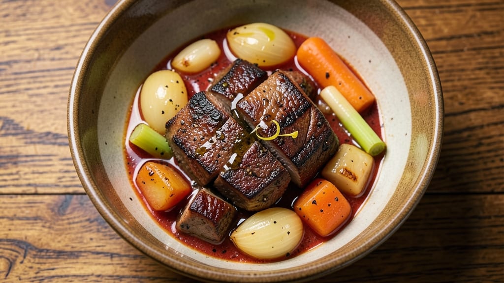 Beef Stew and Onion Soup Recipe: One-Pot Umami Bomb With Crispy Celery Crowns