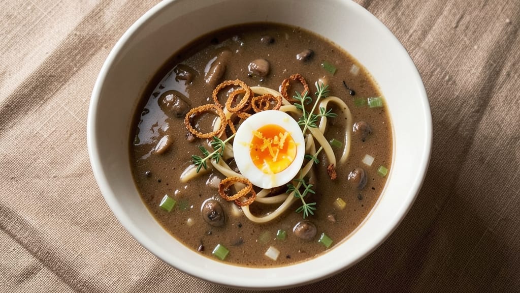 Alton Brown's Mushroom Soup Recipe: Crispy Celery Crowns Over Earthy Herb Velout