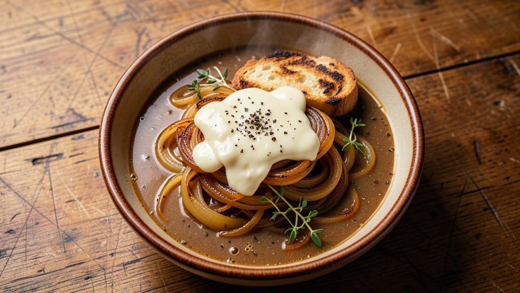 99 Restaurant French Onion Soup Recipe: Caramelized Onions and Gruyère Crunch