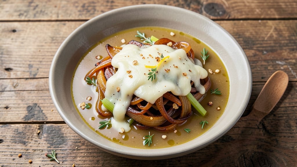 Berns French Onion Soup Recipe: Crispy Celery Crowns Over Cheesy Velouté