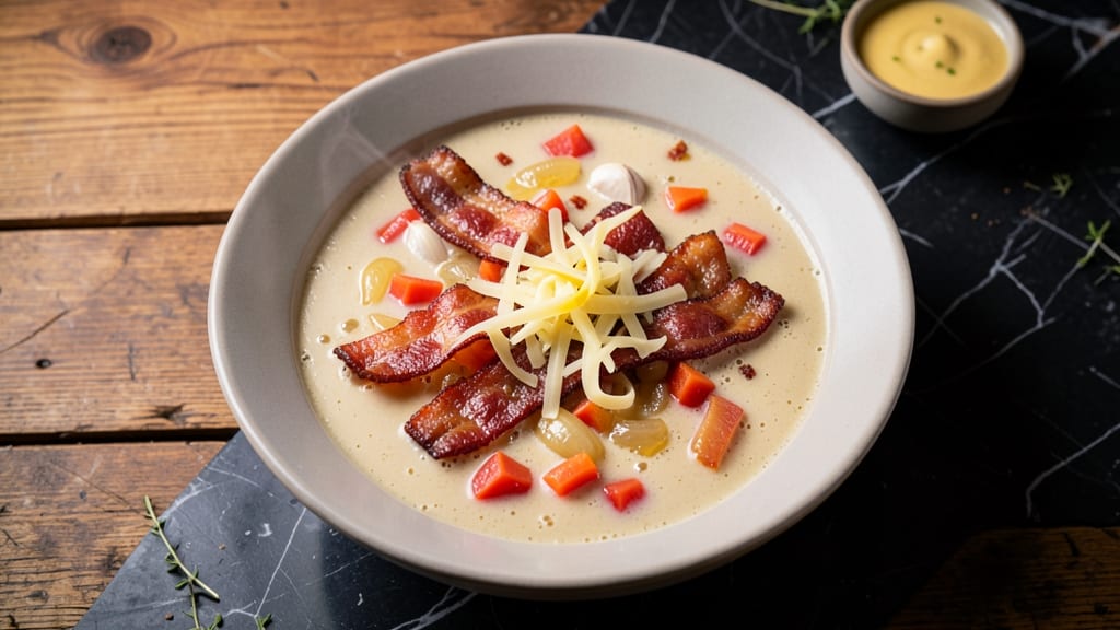 Bacon Cheese Soup Recipe: Crispy Bacon Bits and Melty Cheese Bliss