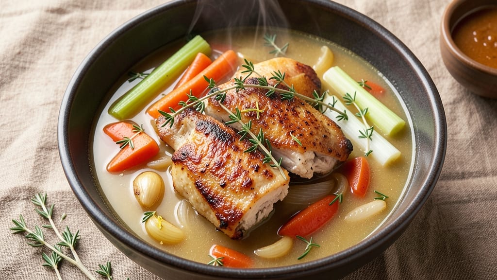 5 Star Chicken Vegetable Soup Recipe: Velvet Broth With Shaved Celery Crunch
