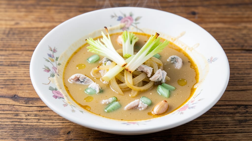 Baltimore Crab Soup Recipe: Crispy Celery Crowns Over Smoky Old Bay Velout