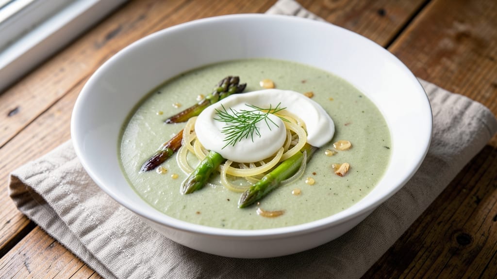 Asparagus Low-Fat Soup Recipe: Light Yet Rich With Herb Crunch