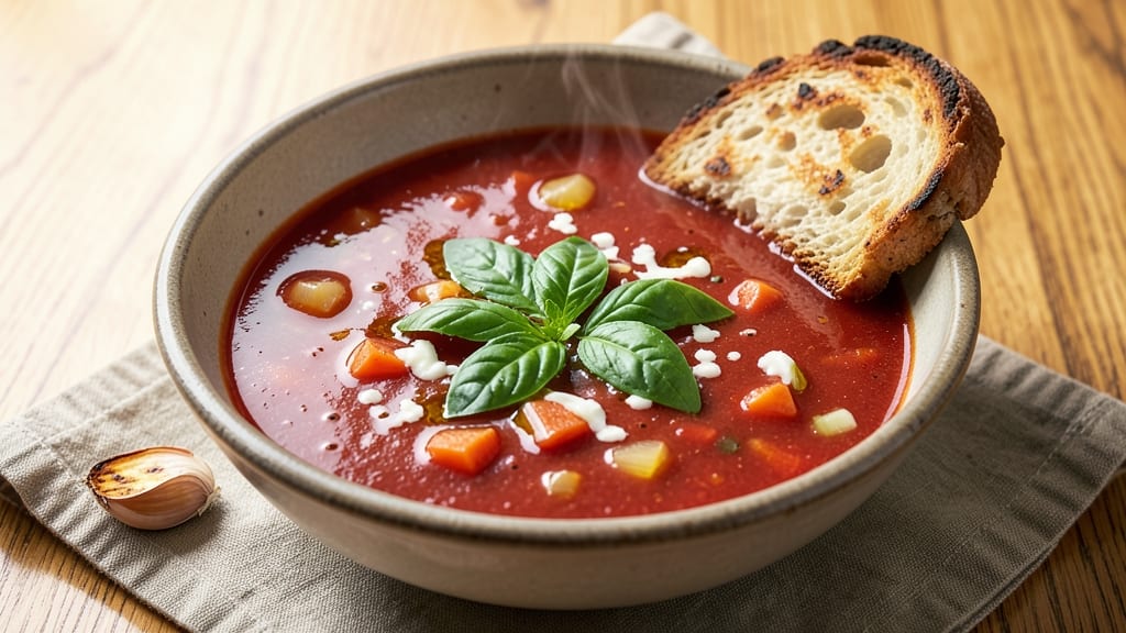 Atlanta Bread Tomato Basil Soup Recipe: Crunchy Garlic Croutons and Fresh Herb Swirl