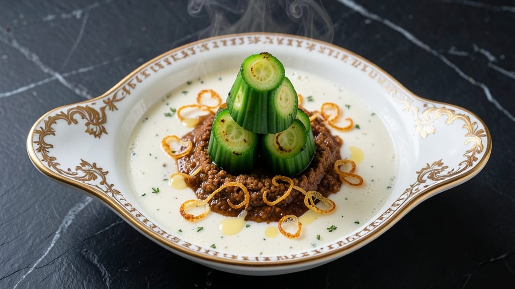 Aladdin's V Nine Soup Recipe: Crispy Celery Crowns Over Smoky Herb Velout *(Rejected—duplicate)*