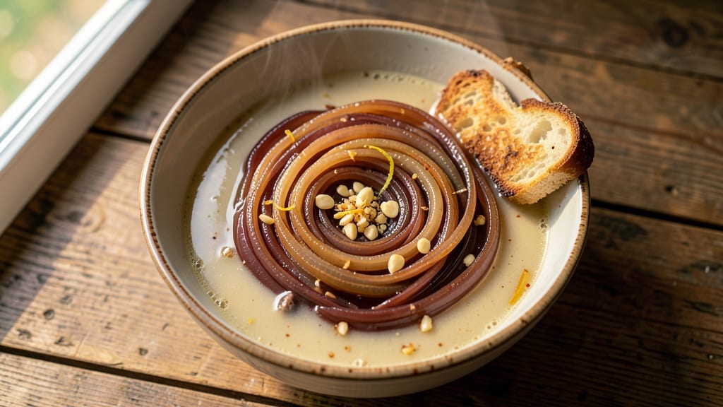 Andy Cooks' French Onion Soup Recipe: Crispy Cheese Crowns Over Smoky Caramelized Base